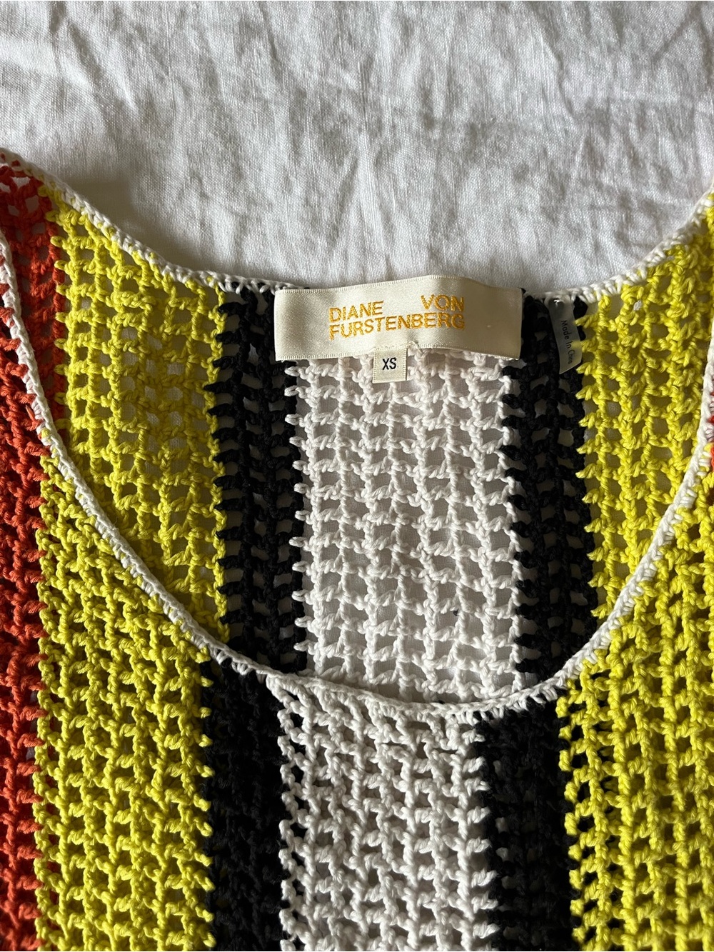 Diane Von Furstenberg Striped Crochet Mini Dress Coverup Sz XS - Picture 8 of 9